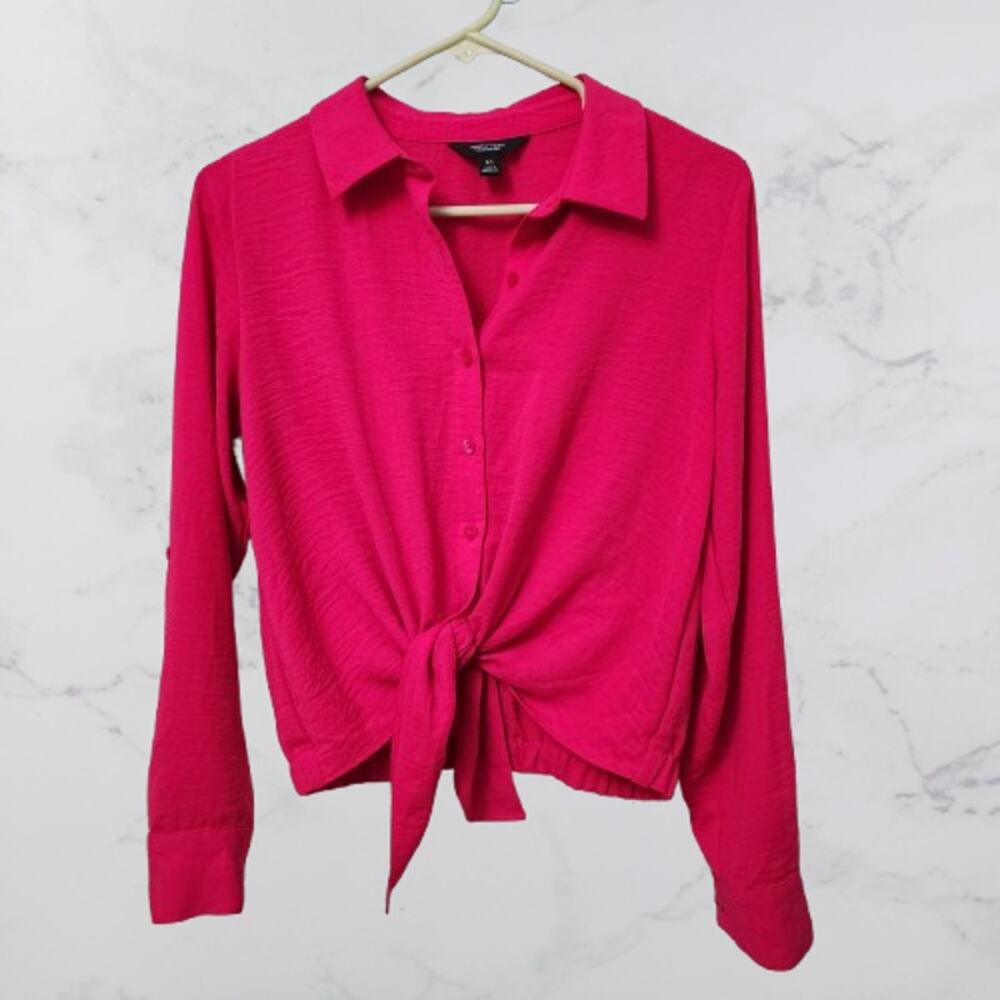 Simply Vera Vera Wang Knot-Front Roll-Tab Shirt Pink XS
